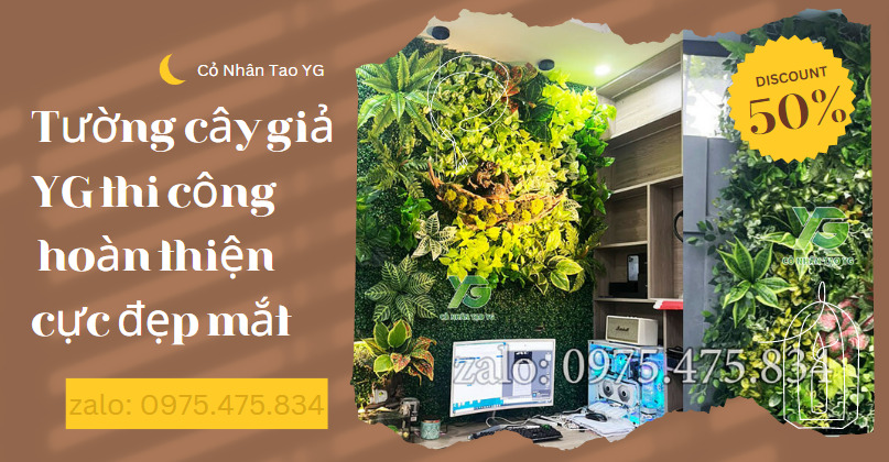 Tường cây giả YG thi công hoàn thiện cực đẹp mắt
