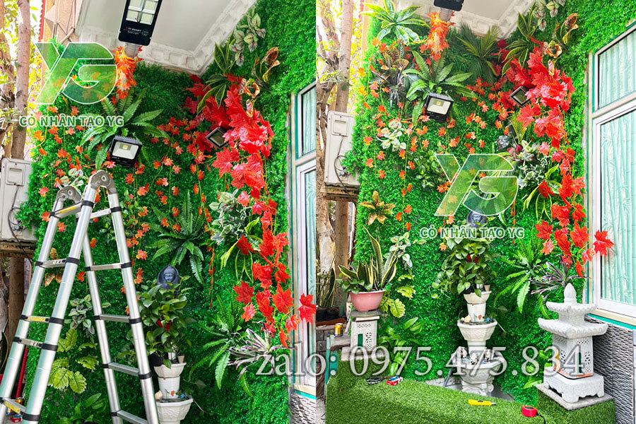 Tường cây giả YG thi công hoàn thiện