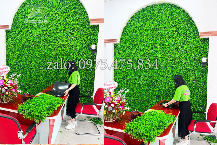 Tường cây giả YG thi công hoàn thiện