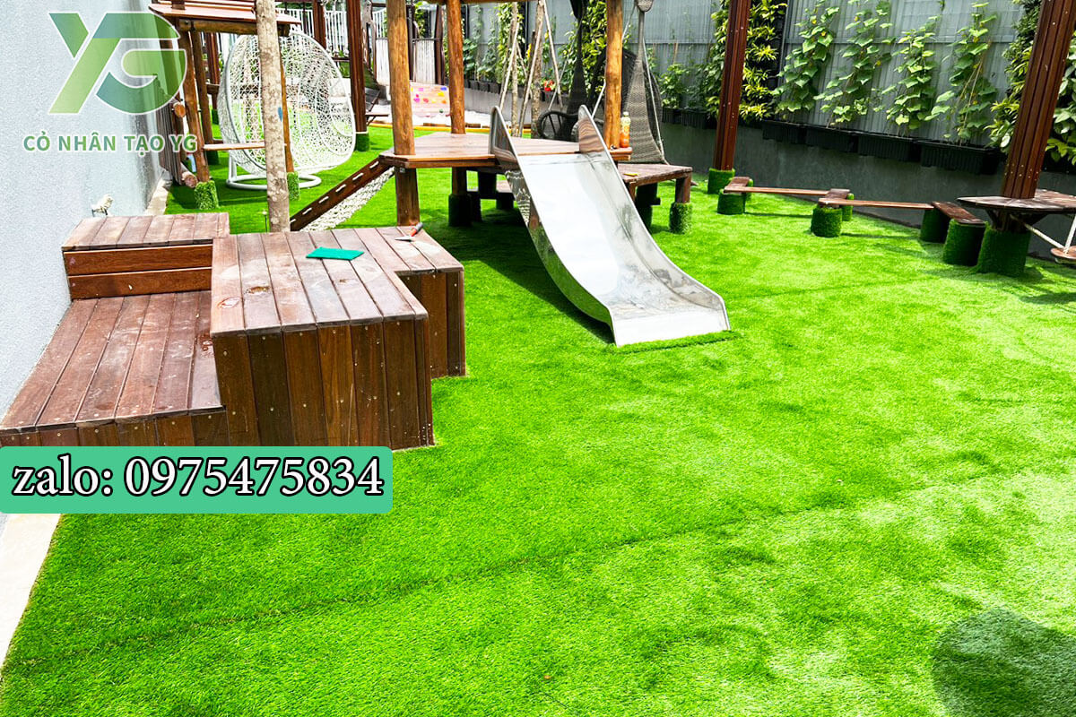 Cỏ nhân tạo 4cm cao cấp trải trường học 